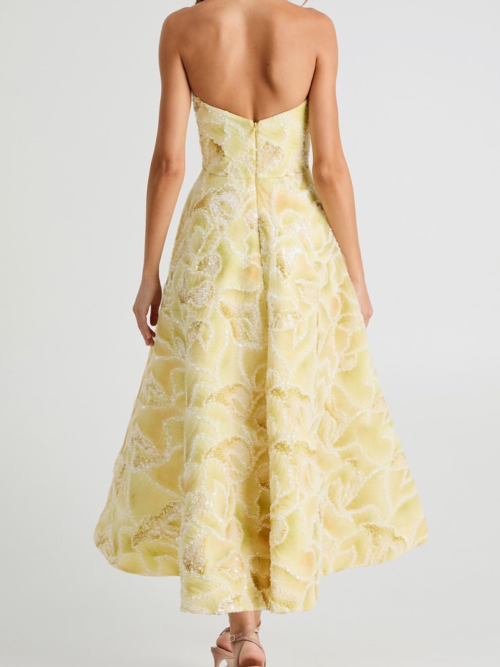 Helsi Vivian Sequin Floral Strapless Yellow Appliqu Evening Dress — image 2 of 2